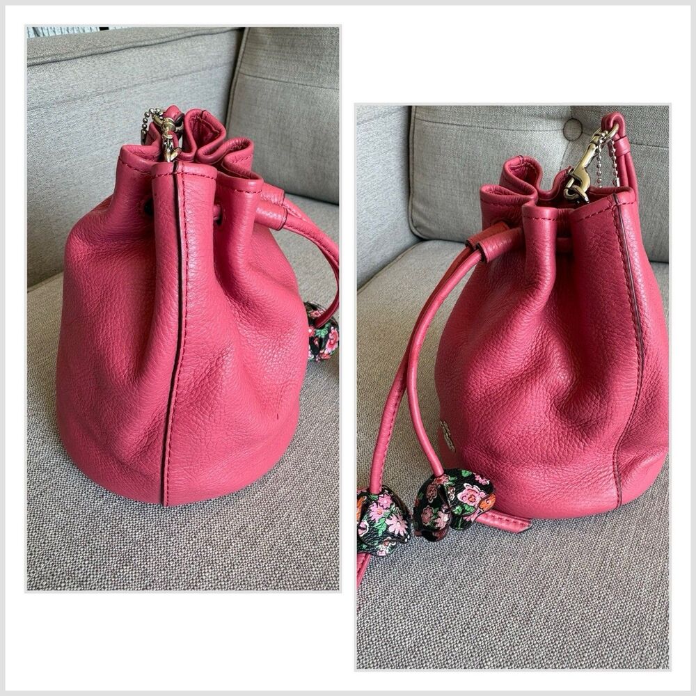 Coach Drawstring Wristlet Pouch Bag  in Pink Pebble Leather W/Tea Rose F56581 - Picture 5 of 7